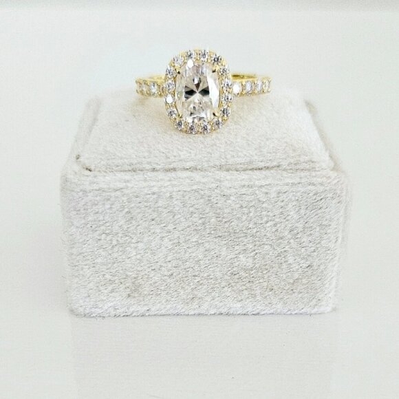 2 CT Elongated Cushion Cut Moissanite Ring --Sterling Silver Gold-Plated - Picture 4 of 6